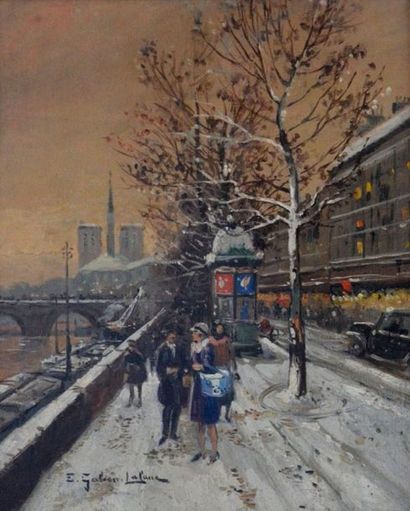 ÉCOLE FRANÇAISE début XXe "Paris les quais sous la neige" 26,5 x 21 cm