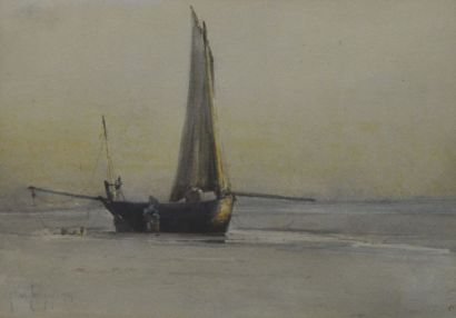 Georges Ricard Cordingley (1873-1939) "Le retour de pêche" Aquarelle sur papier signée...