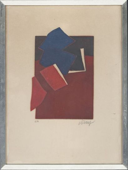 Bertrand DORNY (né en 1931) "Abstraction géométrique" Estampe gauffrée en couleur,...