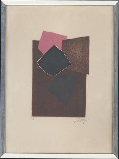 Bertrand DORNY (né en 1931) "Abstraction géométrique" Estampe gauffrée en couleur,...