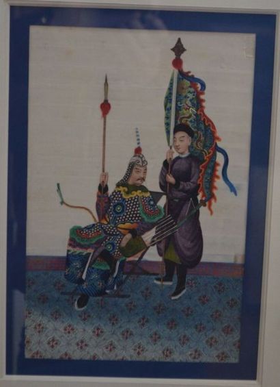 null [CHINE] "Notable et son porte-étendard" peinture sur papier de riz. 28,5 x 19...