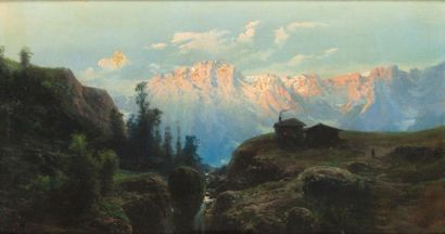 null Gustave DORÉ (1832-1883) "Paysage de Montagne" Huile sur toile, signée du monogramme...