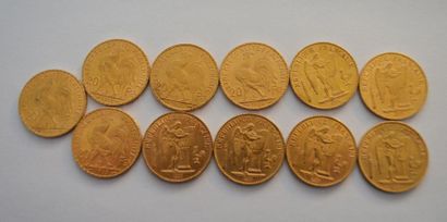 null ENSEMBLE de 11 pièces de 20 Francs OR ( 3x 1895, 2 x 1896, 1 x 1897, 1 x 1902,...
