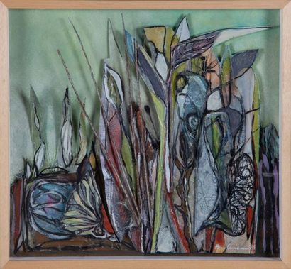 null Olivier BERLINCOURT ( -2008) "Les hautes herbes" Collage et technique mixte....