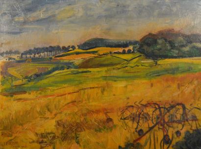 null ULYSSE JEAN-PAUL (1925-2011) "Les blés coupés" Huile sur toile signée en bas...