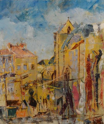 null ULYSSE JEAN-PAUL (1925-2011) "Rue animée" Huile sur toile signée en bas à droite....