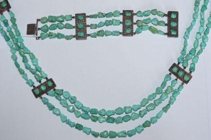 PARURE : BRACELET et collier en turquoises...