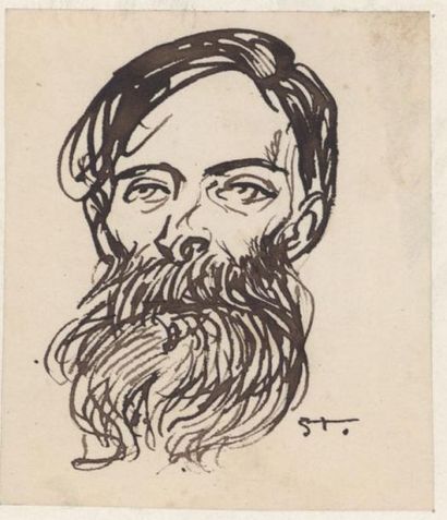 null Théophile Alexandre STEINLEN (1859-1923) "Portrait d'homme barbu de face" encre,...