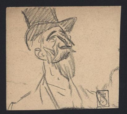 null Théophile Alexandre STEINLEN (1859-1923) "Homme barbu au chapeau" crayon. Porte...