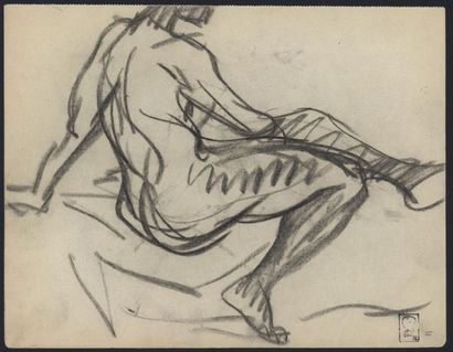 null Théophile Alexandre STEINLEN (1859-1923) "Etude de nu" encre et crayon. Porte...