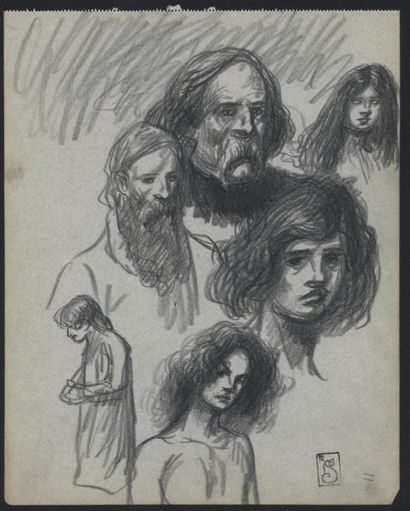 null Théophile Alexandre STEINLEN (1859-1923) "Etude de visage dont barbu" crayon....