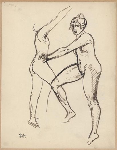null Théophile Alexandre STEINLEN (1859-1923) "Etude de nus debout" encre. Porte...