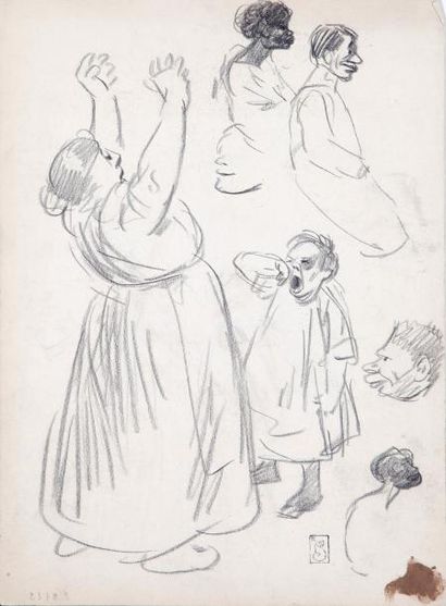null Théophile Alexandre STEINLEN (1859-1923) "Enfant qui pleure" crayon. Porte le...