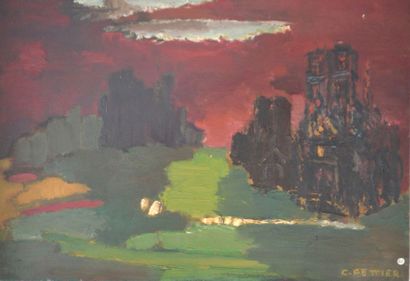 null Colette PETTIER (1907-1983), "Les cathédrales", huile sur panneau, datée 1971...