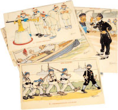 Henry GERVESE (1880-1959. P.O.M. en 1921). Scènes de la vie maritime. 10 cartes postales...