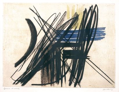 HARTUNG, Hans (1904-1989) Abstraction Gravure en couleur SBD justifiée EA. 50x65...