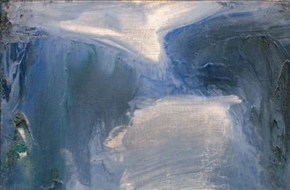 DEBRÉ, Olivier (1920-1999) « Abstraction bleue » Huile sur toile, signée au dos....