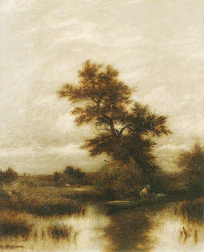 DUPRE Jules (1811-1889) « Matin d'automne » Huile sur toile (réentoilée), signée...