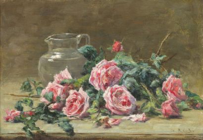 RAUB Charles (XIX-XXe siècle) « Bouquet de roses » Huile sur toile, signée en bas...