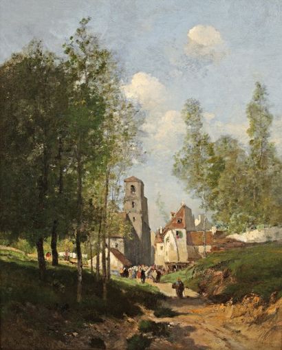 DEFAUX Alexandre (1826- 1900) « Montigny sur Loing » Huile sur toile, signée en bas...