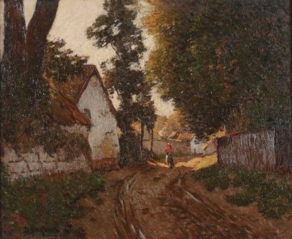 BRAQUAVAL Louis (1856-1919) « Le chemin creux à Saint Valery » Huile sur panneau,...
