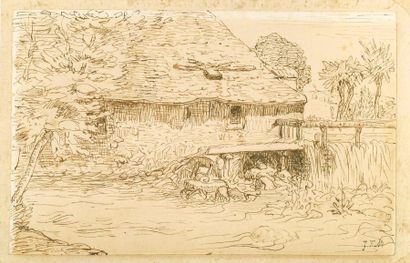 MILLET Jean François (1814-1875) « Moulin à eau près de Vichy » Encre sur papier,...