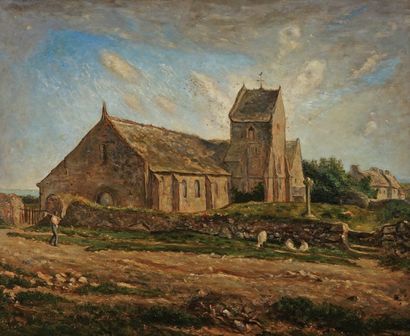 MILLET François (1851-1917) « L'église de Greville » Huile sur toile, signée en bas...