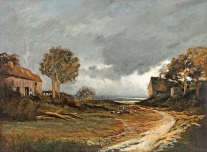 MICHEL Georges (1763-1843) « Le chemin du hameau, au loin la vallée de la Seine »...