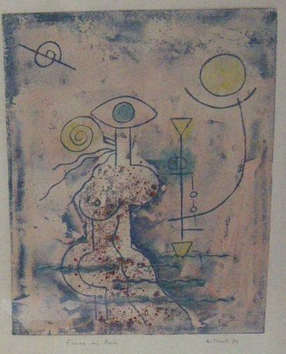 Henry FRONT (né en 1940) "Femme au bain", lithogravure sur monotype, signé en bas...