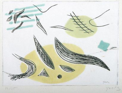 Henri GOETZ (1909-1989) "Composition", Gravure en couleur, signé en bas à droite,...