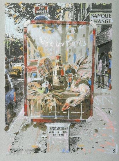 François BOISROND (né en 1959) "Le Vieux Paris", Crayons de couleur sur fond de photocopie,...