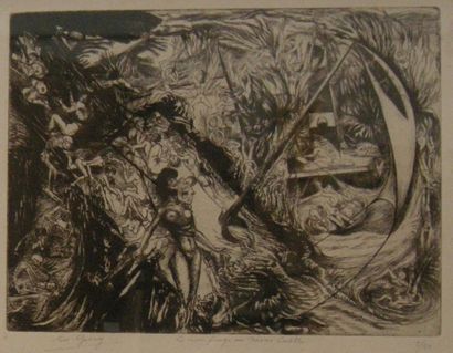 EDOUARD. GOERGE "Le naufrage de Mono Castle", gravure en noir, signé en bas à gauche,...