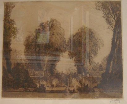 Gaston DE LATENAY "Versailles", Gravure bistre, signé en bas à droite, 37 x 45 c...
