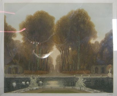 Gaston DE LATENAY "Parc de Versailles", Gravure en couleur, signé en bas à droite,...