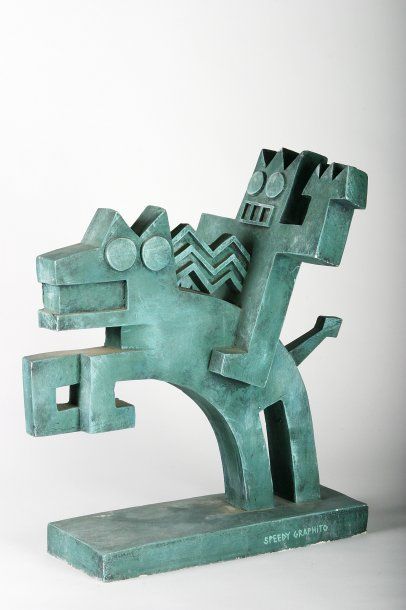 Speedy GRAPHITO (né en 1961) "Cavalier", Sculpture en résine et plâtre, 1986, numéroté...