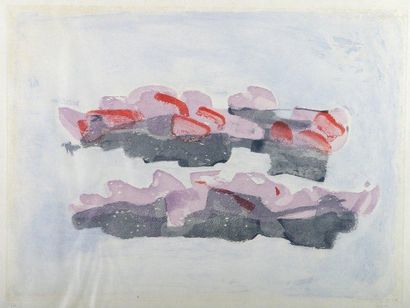 Jean FAUTRIER (1898-1964) "Composition", Gravure en couleur, signé en bas à droite,...