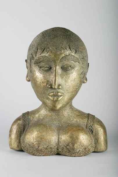Hervé DI ROSA (né en 59) "Tête de Josephine Baker", sculpture en bronze, Signé HDR,...