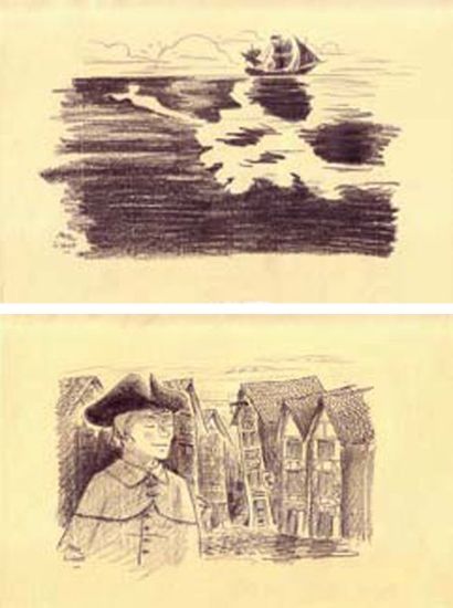 LIZANO Marc. "Jack" et "Marine" Deux dessins au crayon sur vidalon 1809, signés en...