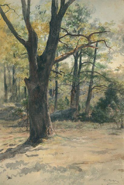 BONHEUR Rosa (1822-1899) « Les grands arbres dans le parc du château de By » Aquarelle...