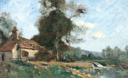 TROUILLEBERT Paul Désiré (1829-1900) « Moulin à Saint-Cenery (Sarthe), près du barrage...