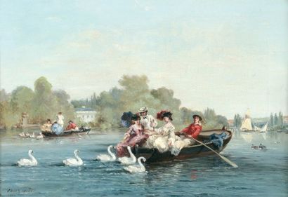 NOEL Jules (1810-1881) « La grenouillère à Bougival » Huile sur toile Signée en bas...