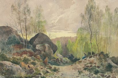 CHOUPPE Jean-Henri (1817-1894) « Rochers dans la forêt de fontainebleau, vers Apremont...