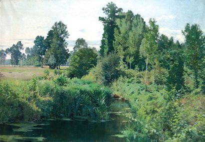 TANZI Léon (1846-1913) « Le Printemps, bord de rivière à Villeneuve l'étang» Huile...