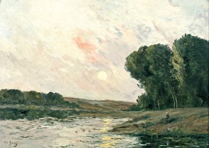 DELPY Hippolyte Camille (1842-1910) « Bord de Seine, effet de lumière » Huile sur...