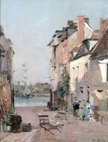 LEVIS Maurice (1860-1940) « Une rue à Honfleur » Huile sur panneau Signée en bas...