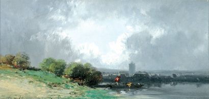 NOEL Jules (1810-1881) « Pêcheurs dans le Morbihan » Huile sur panneau Signée en...