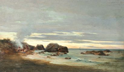 LANSYER Emmanuel (1835-1893) « Côtes rocheuses en Bretagne » Huile sur Toile Signée...
