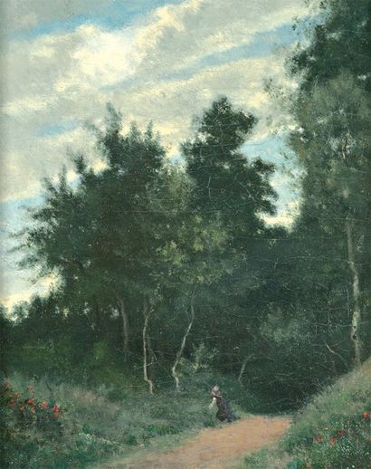 CHINTREUIL Antoine (1816-1873) « Chemin à l'orée de la forêt » Huile sur toile, signée...