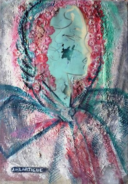 LARTIGUE Jacques Henri (1894-1986) Portrait de femme Technique mixte sur un translucide...