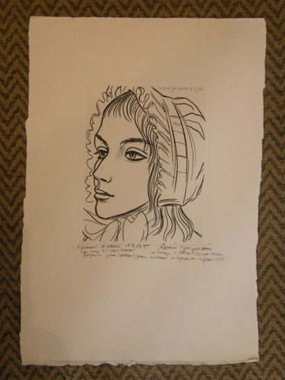 JACQUEMIN André (1904-1992) Portrait de jeune femme Gravure épreuve d'artiste numéroté...